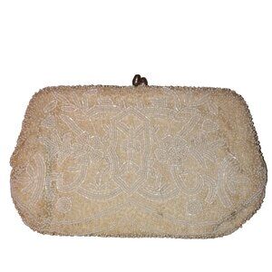 Vintage Magid White Beaded Clutch Purse • 60s–70s Evening Bag